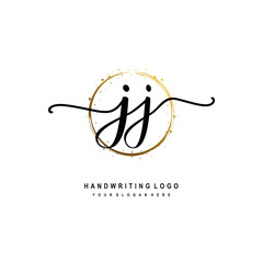 Initials letter JJ vector handwriting logo template. with a circle brush and splash of gold paint