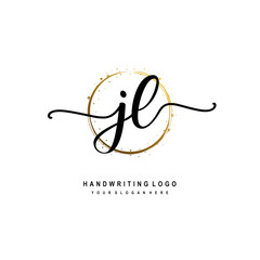 Initials letter JL vector handwriting logo template. with a circle brush and splash of gold paint