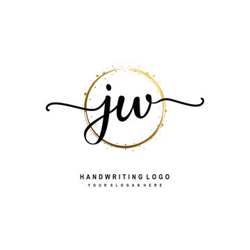 Initials letter JW vector handwriting logo template. with a circle brush and splash of gold paint
