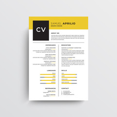 Professional CV resume template design and letterhead , cover letter, yellow and black   - vector
