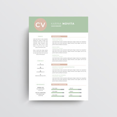 Professional CV resume template design and letterhead , cover letter, green and pink   - vector