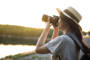 woman looking through binoculars
