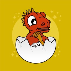 Baby Dinosaur Newly Hatched Icons, Cute Cartoon Characters, Flat Design