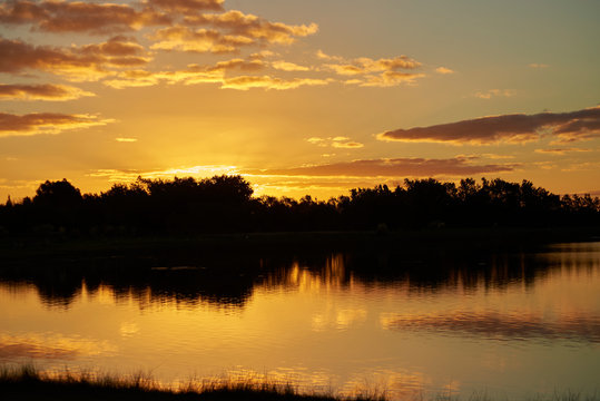 sunset over the lagoon with beautiful colors