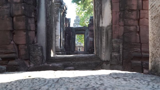 The beautiful stone castle in Phimai historical park. Prasat Hin Phimai ancient Khmer Temple in Nakhon Ratchasima Thailand. .Phimai stone castle built from laterite stone in Angkorian period arts