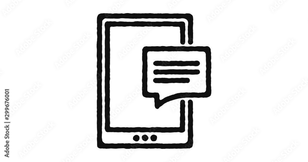 Poster mobile message outline icon animation footage/video. hand drawn like symbol animated with motion gra