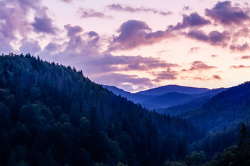 Sunset in mountains landscape.