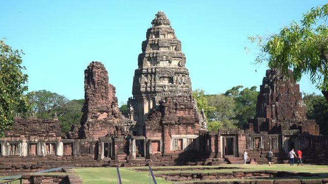 The beautiful stone castle in Phimai historical park. Prasat Hin Phimai ancient Khmer Temple in Nakhon Ratchasima Thailand. .Phimai stone castle built from laterite stone in Angkorian period arts