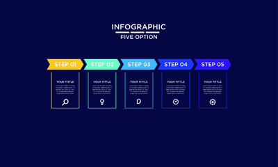 	 Five Options infographic step chart workflow  element Plan Slide Template