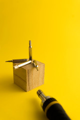 Interchangeable screwdriver set with different types of metal steel heads and bits. Isolated on...