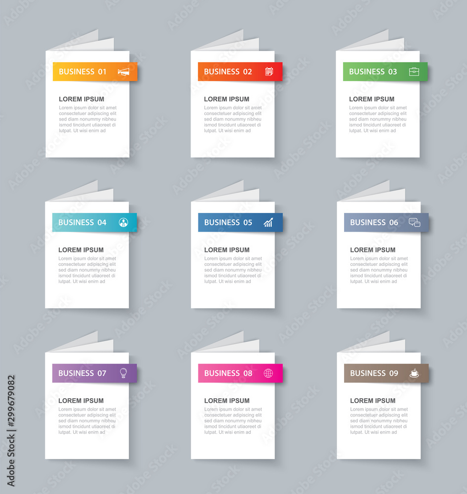 Canvas Prints business infographics book template with 9 data. can be used for workflow layout, diagram, number op