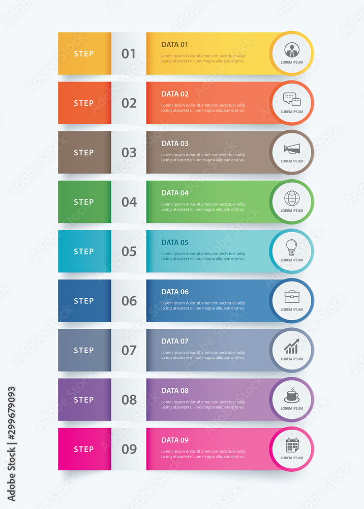 Poster 9 data infographics tab paper index template. vector illustration abstract background. can be used f