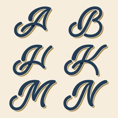 Set vintage old style letter A B H K M N icon