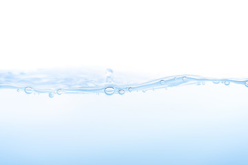 Water splash Aqua flowing in waves and creating bubbles Drops on the water surface feel fresh and clean isolated on white background