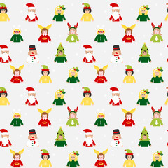 People in Christmas costume - seamless pattern