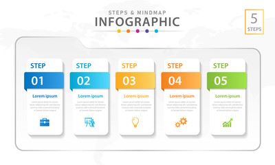 Infographic template for business. 5 Steps Modern Mindmap diagram with boxes, presentation vector infographic.