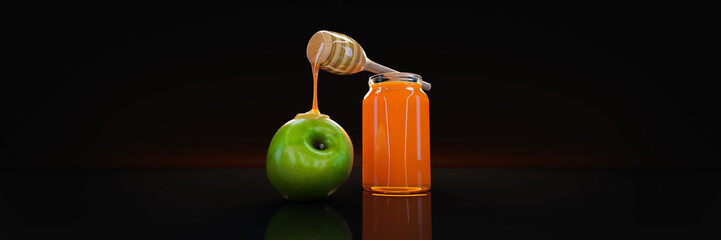honey and apple. 3d rendering