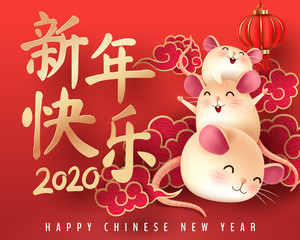Fototapeta na wymiar Paper art of Chinese new year, year of rat