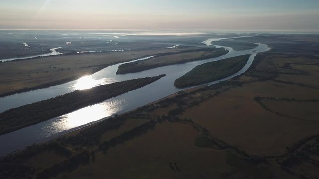 Aerial view of the river of Buzan located in Astrakhan Region, Russia