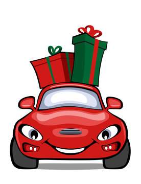 red car with gifts