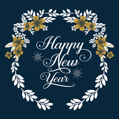 Greeting card collection happy new year, with design leaves flower frame. Vector