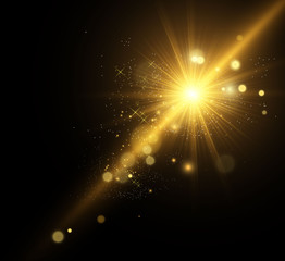 White beautiful light explodes in a transparent explosion. Vector, bright illustration for a perfect effect with sparkles. Bright Star. Transparent gloss, bright flash.
