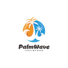 Palm Tree Wave Beach Logo Icon