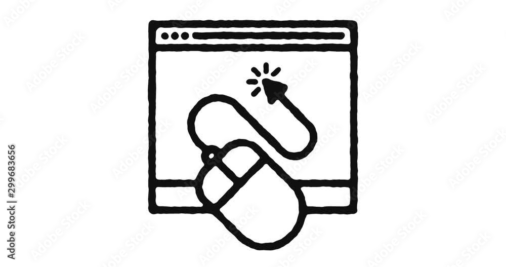 Poster computer mouse outline icon animation footage/video. hand drawn like symbol animated with motion gra