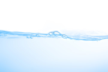 Water splash. Aqua flowing in waves and creating bubbles. Drops on the water surface feel fresh and...