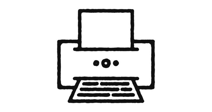 Printer outline icon animation footage/video. Hand drawn like symbol animated with motion graphic, can be used as loop item, has alpha channel and it's at 4K video resolution.
