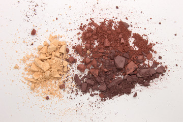 This is a photograph of Light Mahogany,Bisque and Red Brown Matte Powder Eyeshadow isolated on a White Background