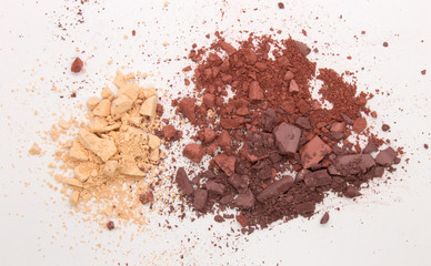 This is a photograph of Light Mahogany,Bisque and Red Brown Matte Powder Eyeshadow isolated on a White Background