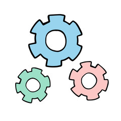  Doodle sketch gears. Simple, flat illustration.