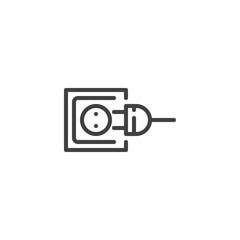 Power outlet and plug line icon. linear style sign for mobile concept and web design. Electric socket and plug outline vector icon. Symbol, logo illustration. Vector graphics