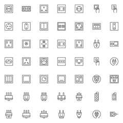 Naklejka na ściany i meble Electric plug and socket line icons set. linear style symbols collection outline signs pack. vector graphics. Set includes icons as power switches type, electrical socket, toggle switch, turn on light
