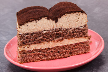 Creamy tiramisu cake with different layers. Delicious dessert for celebrations