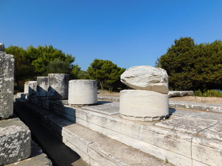 Ruins of the ancient temple of Nemesis, in Rhamnous, Attica, Greece