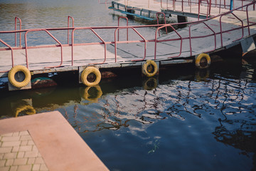 Metal bridge oncity pond
