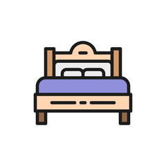 Double bed flat color icon. Isolated on white background