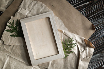 Mock up frame craft dry herbs and flat lay plants