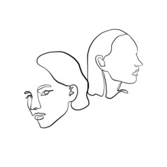 Hand drawn one line young woman or girl portrait face, beauty single icon, simple fashion logo, continuous hand drawing art.