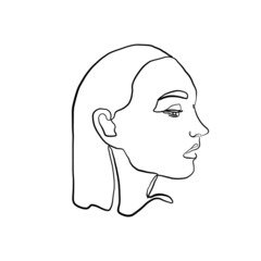 Hand drawn one line young woman or girl portrait face, beauty single icon, simple fashion logo, continuous hand drawing art.