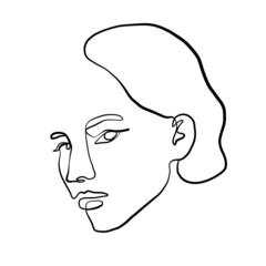 Hand drawn one line young woman or girl portrait face, beauty single icon, simple fashion logo, continuous hand drawing art.