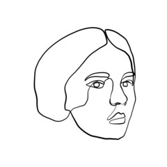 Hand drawn one line young woman or girl portrait face, beauty single icon, simple fashion logo, continuous hand drawing art.