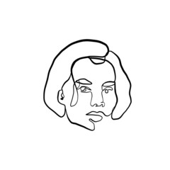 One continuous line woman head. Minimalism beauty logo. Contemporary portrait of a model girl