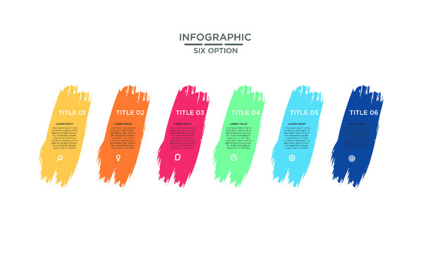 Six 6 Options Brush Stroke Infographic Step Chart Workflow  Element Plan Slide Template