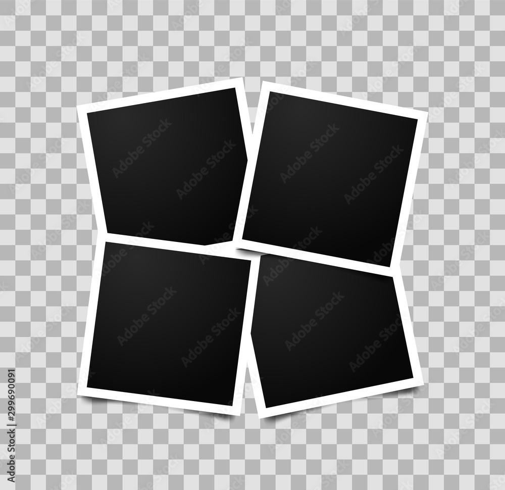 Aufkleber Collage of four empty photo frames. Vector photorealistic mockup isolated on transparent background. Retro empty photo frame template.
