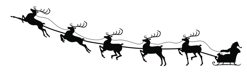 silhouettes of santa claus and reindeer