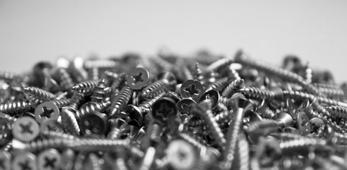 screws made of steel close up on white background