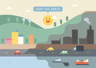 Environmental pollution from cars. Divided background design. vector design illustrations.